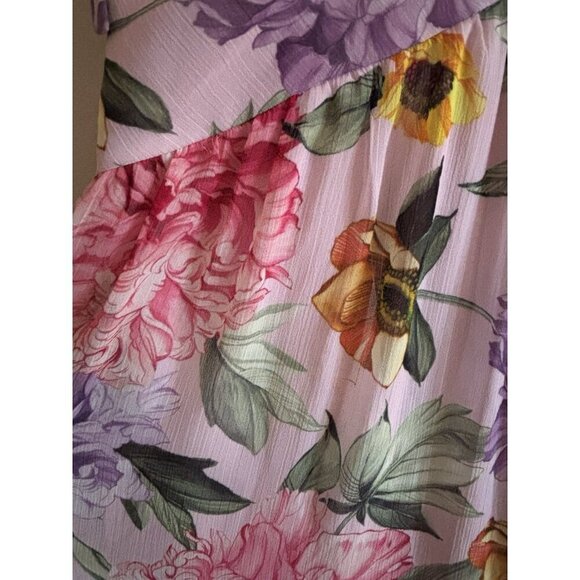 Express Pink Floral Spring Chiffon Tie Strap Tiered Maxi Dress Small Romantic - Picture 4 of 12